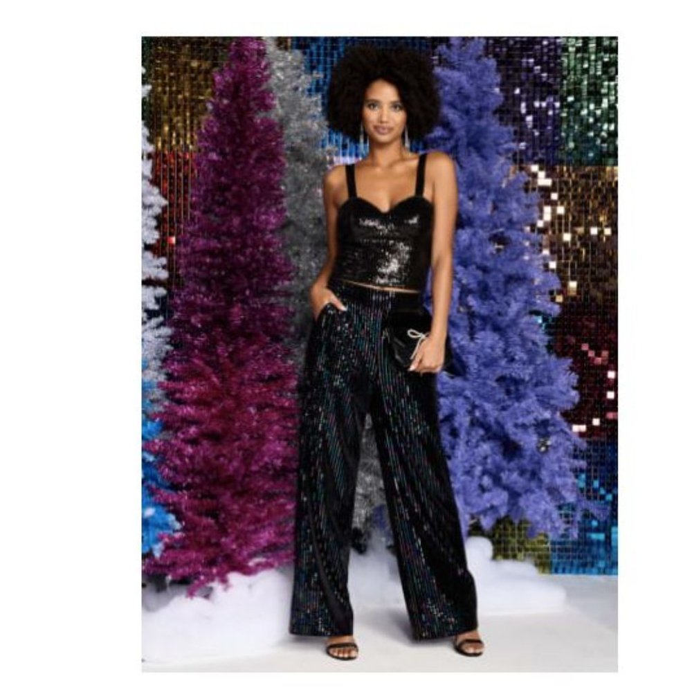 NWT NY&Co Velvet Sequin High-Waisted Palazzo Pant